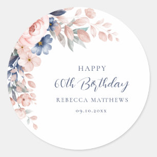 Adesivo Roteiro Elegante Floral Rosa 60º Aniversário Qualq