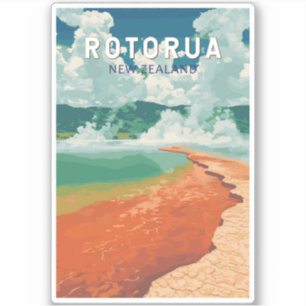 Adesivo Rotorua Nova Zelândia Ilustração Retro de Arte Via