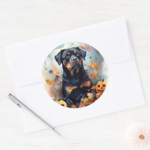 Adesivo Rottweiler de Halloween com Abóboras Assustadoras
