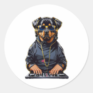Adesivo rottweiler Dog Dj com roldanas e fones de ouvido