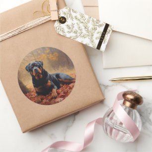Adesivo Rottweiler nas Folhas de outono cai inspirador