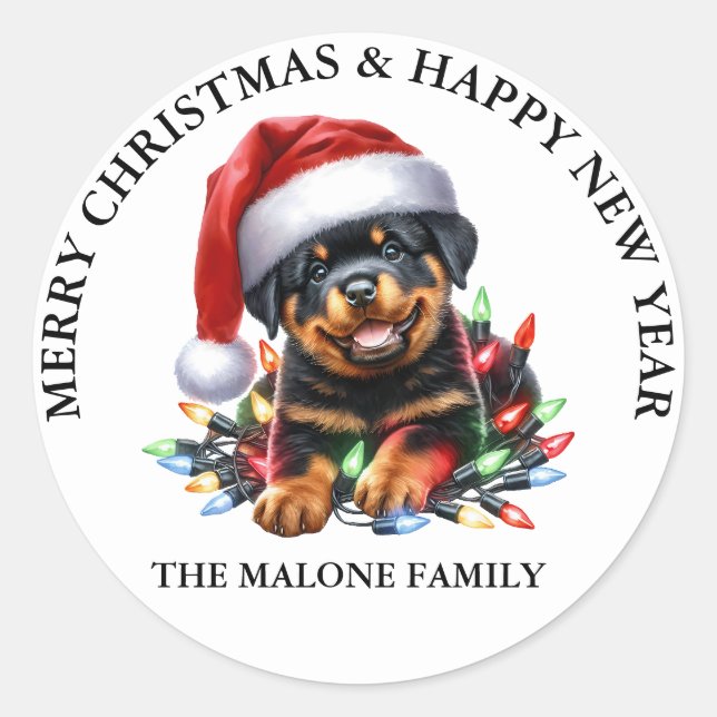 Adesivo Rottweiler Um Natal Muito Feliz, Latido Tímido (Frente)
