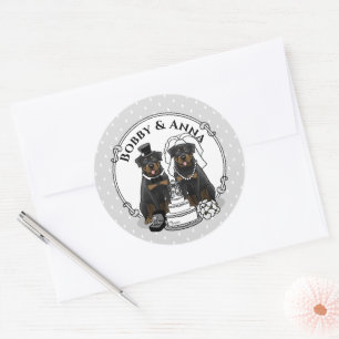 Adesivo Rottweilers de Casamento Cachorros Noiva e Noivo F