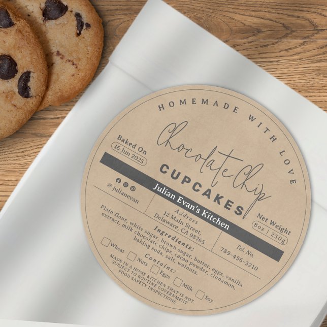 Adesivo Rotulagem da Lei de Alimentos Caseiros da Padaria  (Rustic Homemade Bakery Cottage Food Law Label )