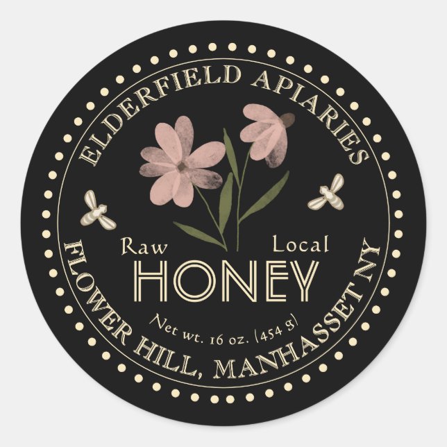 Adesivo Rotulagem de Mel Local Puro e Flor de Aquarela (Frente)