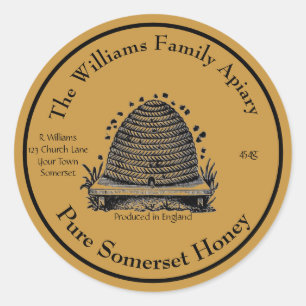 Adesivo Rótulo Apiário de Mel de Abelhas  English Honey