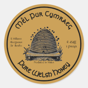Adesivo Rótulo Apiário de Mel de Abelhas  Pure Welsh Hon