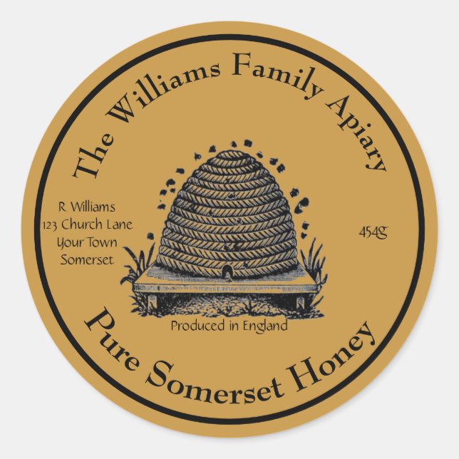 Adesivo Rótulo Apiário de Mel de Honeybee Honey Jar | Engl (Frente)