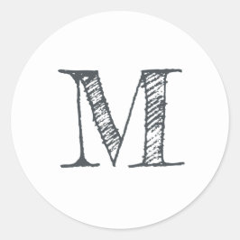 Adesivo Rótulo Branco Preto inicial do Monograma de Script