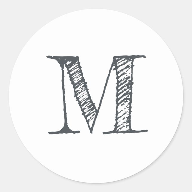 Adesivo Rótulo Branco Preto inicial do Monograma de Script (Frente)