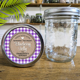 Adesivo Rótulo Clássico Roxo Gingham Canning Jar
