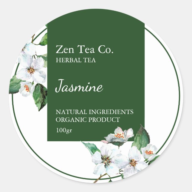 Adesivo Rótulo Comercial de Chá de Jasmim Herbal (Frente)