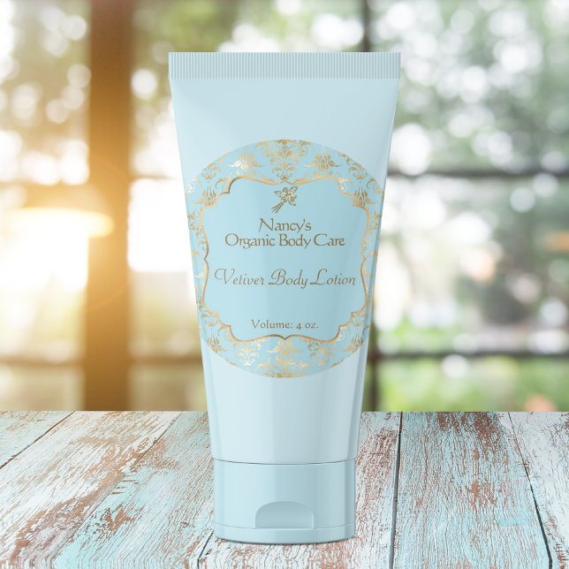 Adesivo Rótulo cosmético 3 para damascos de folha azul cla (Criador carregado)