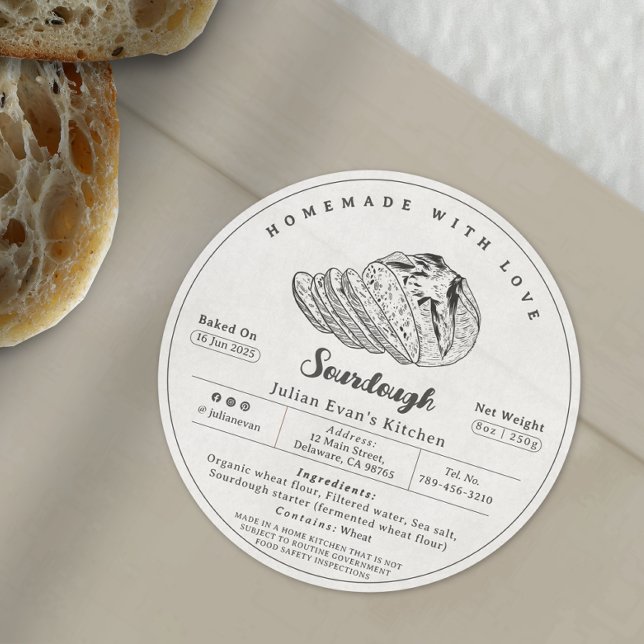 Adesivo Rótulo da Lei de Algodão Preto e Branco Moderno (Modern Black & White Sourdough Cottage Law Label )