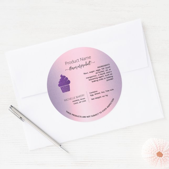 Adesivo Rótulo da lei do casaco de cupcake roxo (Envelope)