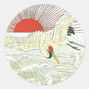 Adesivo Rótulo Da Seda Japonês Da Sun E Do Crane Bird