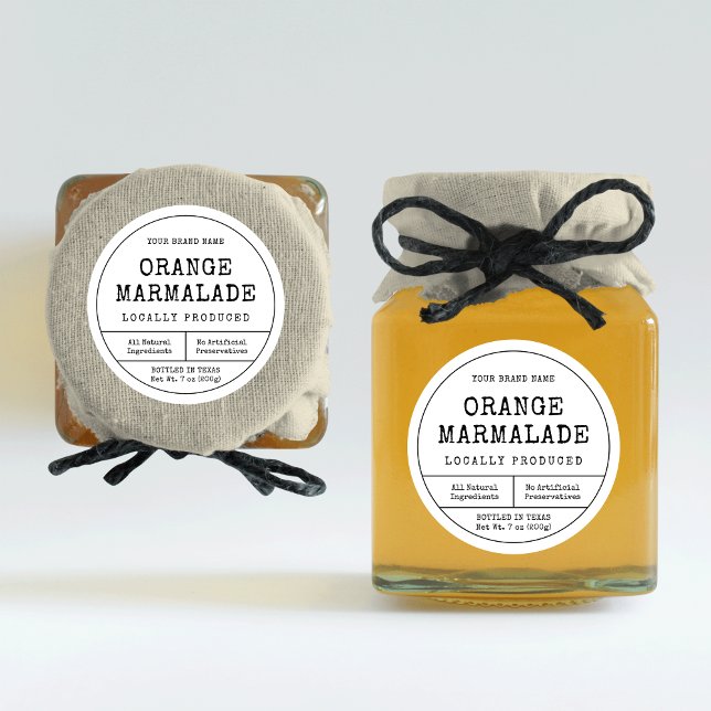 Adesivo Rótulo da Tampa do Jar de Emperramento Preto e Bra (Rustic minimalist round preserve jar labels with vintage fonts in black and white)