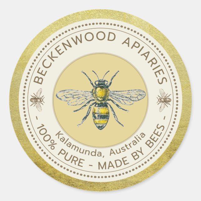 Adesivo Rótulo de Abelhas Amarelas Abejamento Dourado Apiá (Frente)