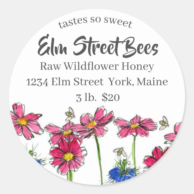Adesivo Rótulo de Abelhas de Mel Frescas de Cosmos (Frente)