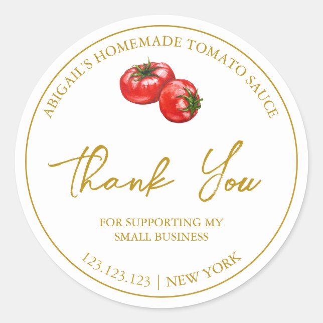 Adesivo Rótulo de Agradecimento de Molho de Tomate Caseiro (Frente)
