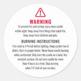 Adesivo Rótulo de Avisos de Velas e Instruções de Gravação