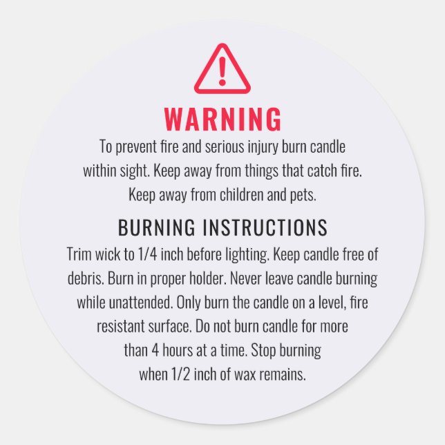 Adesivo Rótulo de Avisos de Velas e Instruções de Gravação (Frente)