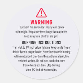 Adesivo Rótulo de Avisos de Velas e Instruções de Gravação
