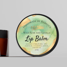 Adesivo Rótulo de Bálsamo Labial Verde Aquarela & Dourado