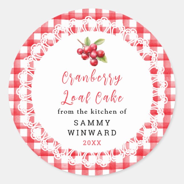 Adesivo Rótulo de Bolo de Trigo Caseiro de Cranberry (Frente)