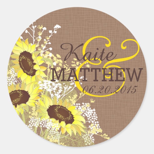 Adesivo Rótulo de Casamento de Girassol e Burlap (Frente)