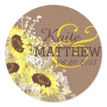 Rótulo de Casamento de Girassol e Burlap