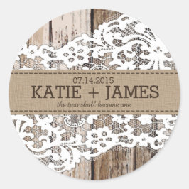 Adesivo Rótulo de Casamento de Madeira e Lace Rustic Count