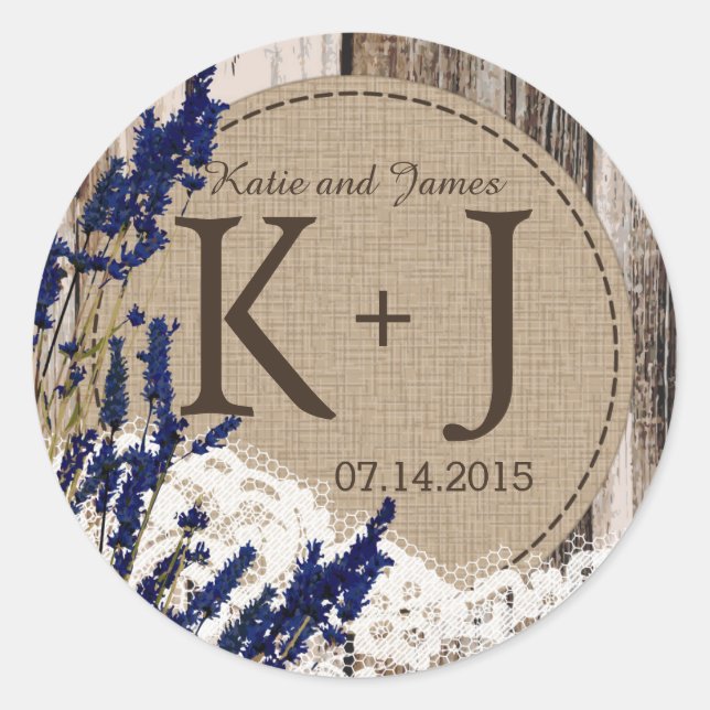 Adesivo Rótulo de Casamento do Monograma Russo de Lavanda  (Frente)