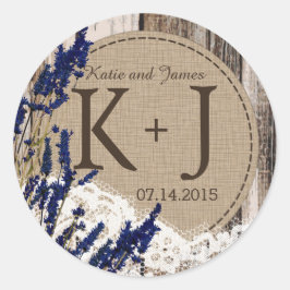 Adesivo Rótulo de Casamento do Monograma Russo de Lavanda 