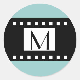 Adesivo Rótulo de Casamento Inicial do Monograma Preto Azu