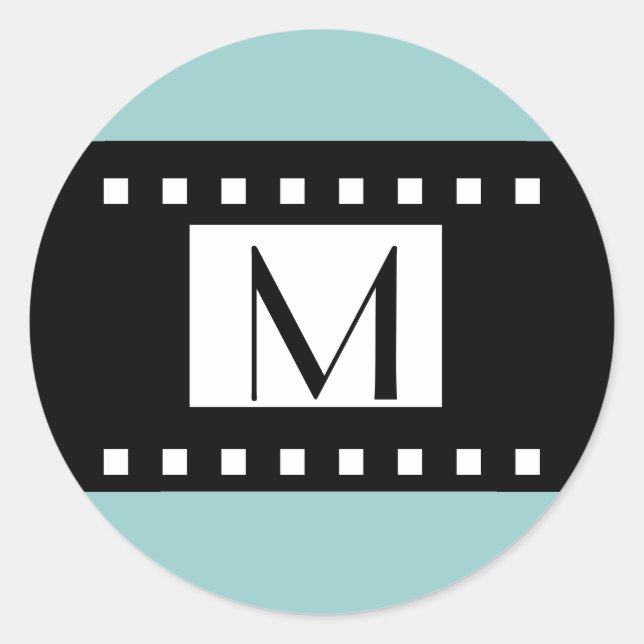 Adesivo Rótulo de Casamento Inicial do Monograma Preto Azu (Frente)