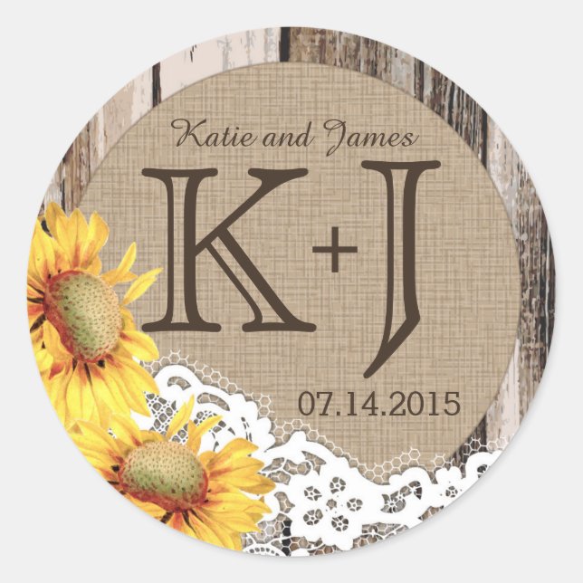 Adesivo Rótulo de Casamento Rústico do Rastreio de Madeira (Frente)