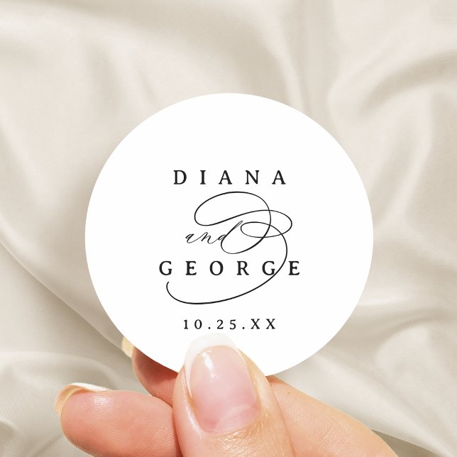Adesivo Rótulo de casamento simples e elegante com letra c (Elegant Swirl Script Simple Wedding favors Classic Round Sticker)