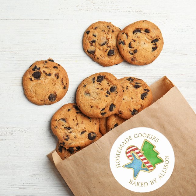 Adesivo Rótulo de Casas Brancas de Natal (Christmas watercolor cookies cute colorful round sticker. )