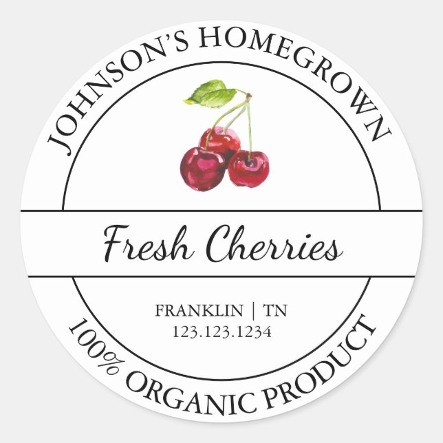Adesivo Rótulo de Cereja Orgânica Fresca de Jardim do Inte (Frente)