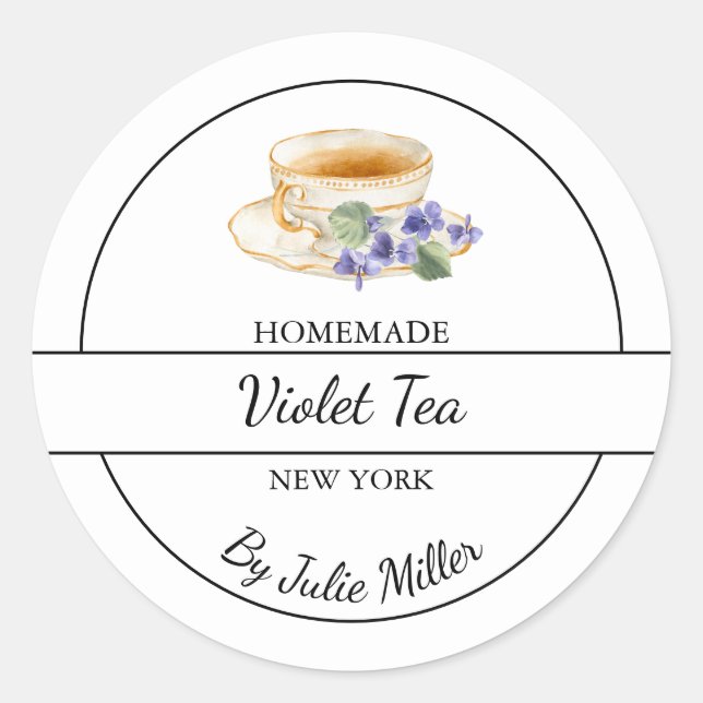 Adesivo Rótulo de Chá de Violeta Caseiro Simples (Frente)