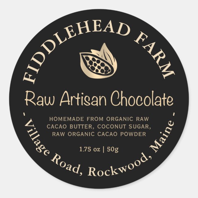 Adesivo Rótulo de Chocolate Orgânico Dourado Cacao Cacau B (Frente)
