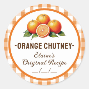 Adesivo Rótulo de chutney de laranja com desenho xadrez