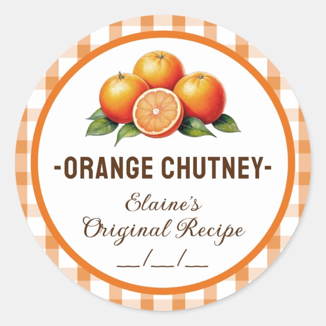 Adesivo Rótulo de chutney de laranja com desenho xadrez (Frente)