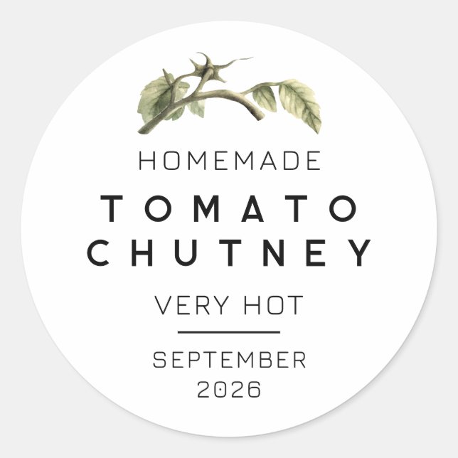 Adesivo rótulo de Chutney de Tomate com folha de tomate aq (Frente)