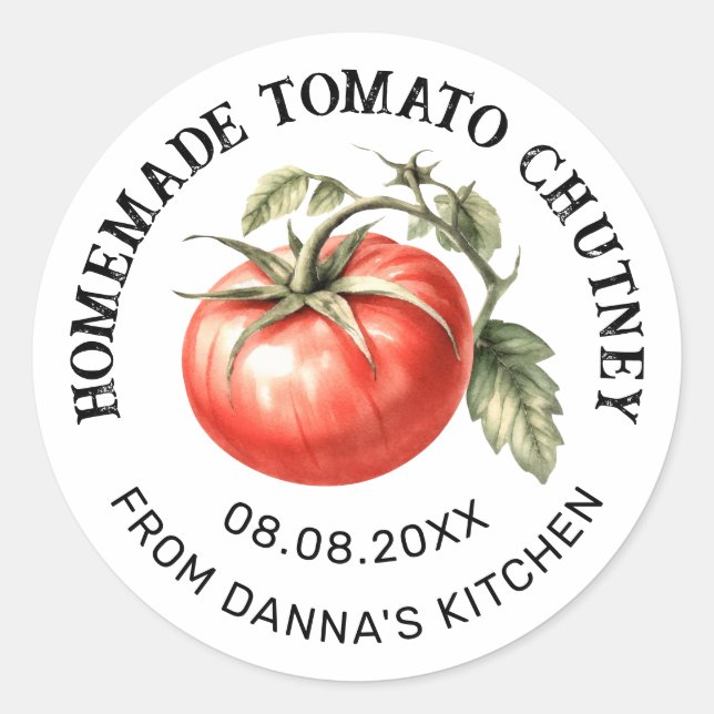 Adesivo Rótulo de Chutney de Tomate com tomate aquarela (Frente)