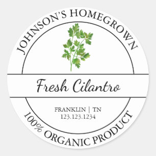 Adesivo Rótulo de Cilantro Orgânico Fresco de Jardim do In