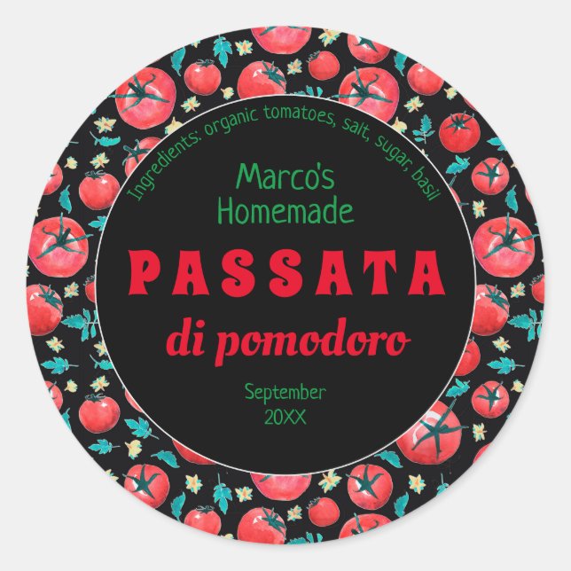 Adesivo Rótulo de comida de molho de tomate de aquarela mo (Frente)