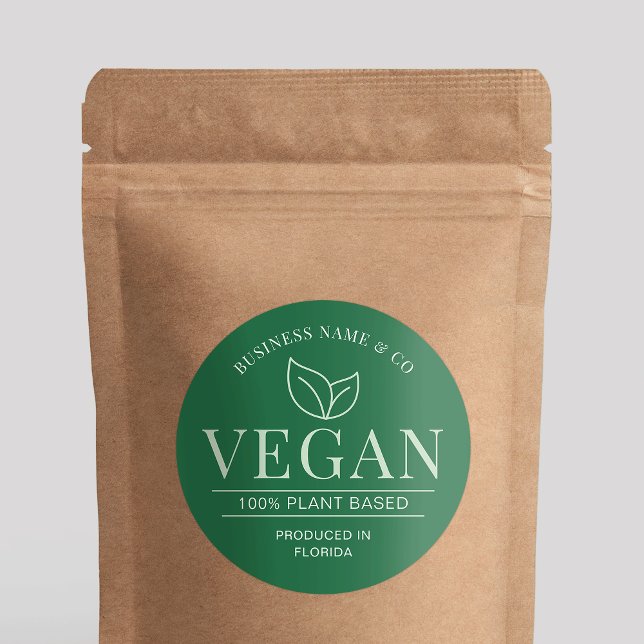 Adesivo Rótulo de Comida Verde do Produto Baseado em Plant (Fully customizable green vegan product sticker with space for your business name & details)