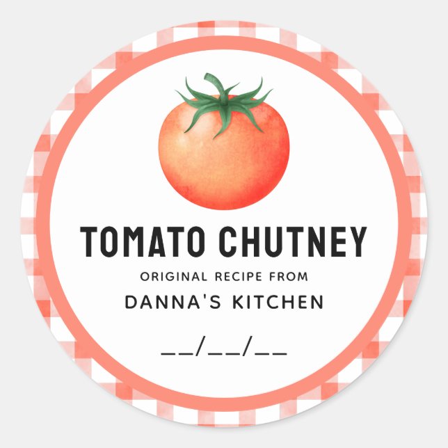 Adesivo Rótulo de conserva de Chutney de Tomate com desenh (Frente)